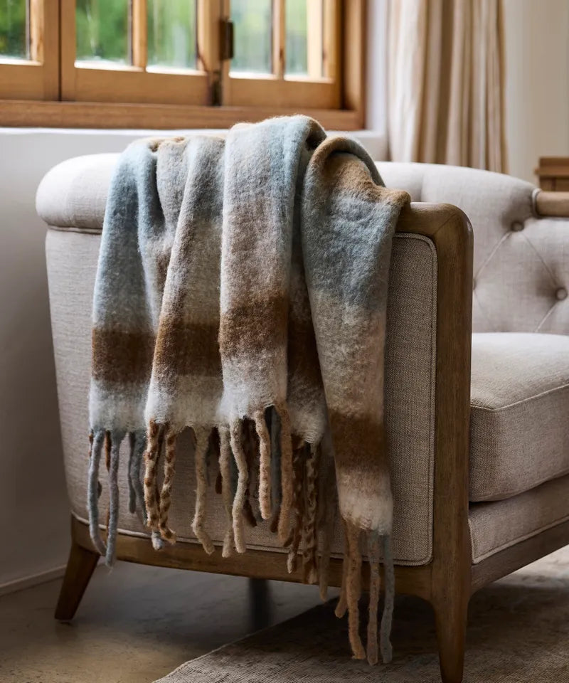 Blue Brown Plaid Tassel Throw (MO0122) FC