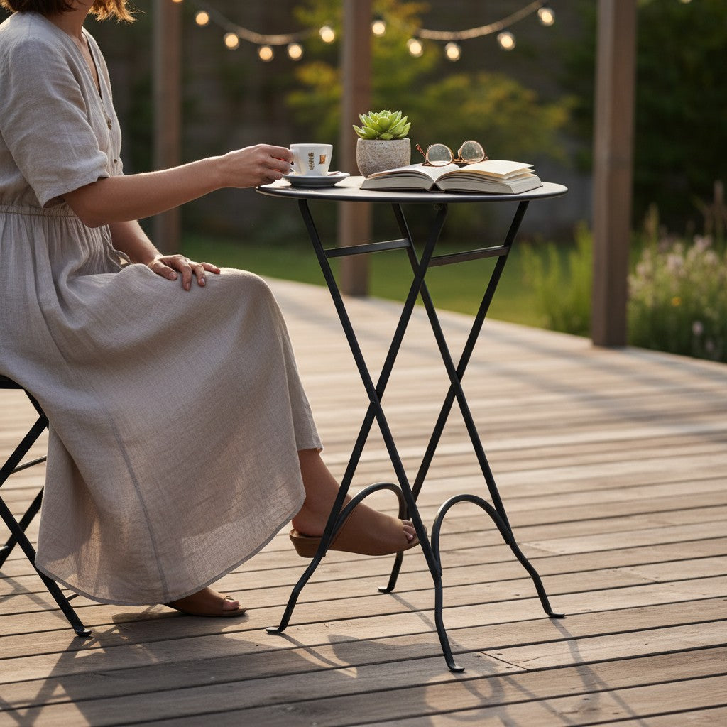 Round Narrow Side Table Black (FC PE067B)
