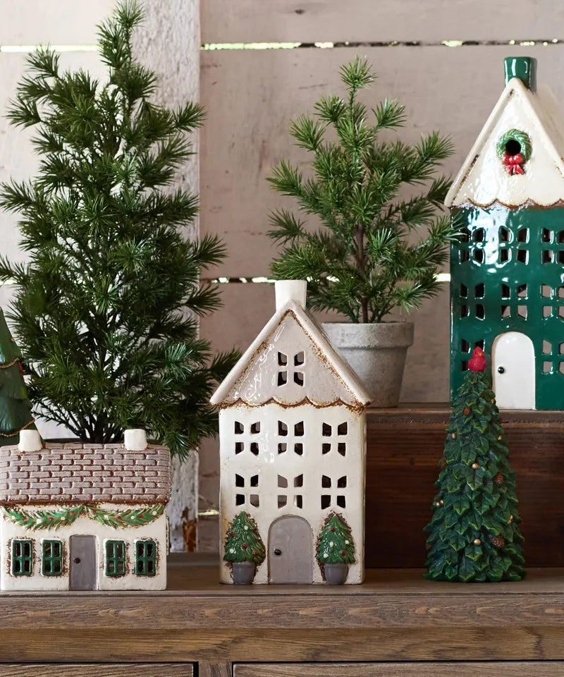 Christmas Tea Light House Stone with Pots Medium (YA0083) FC