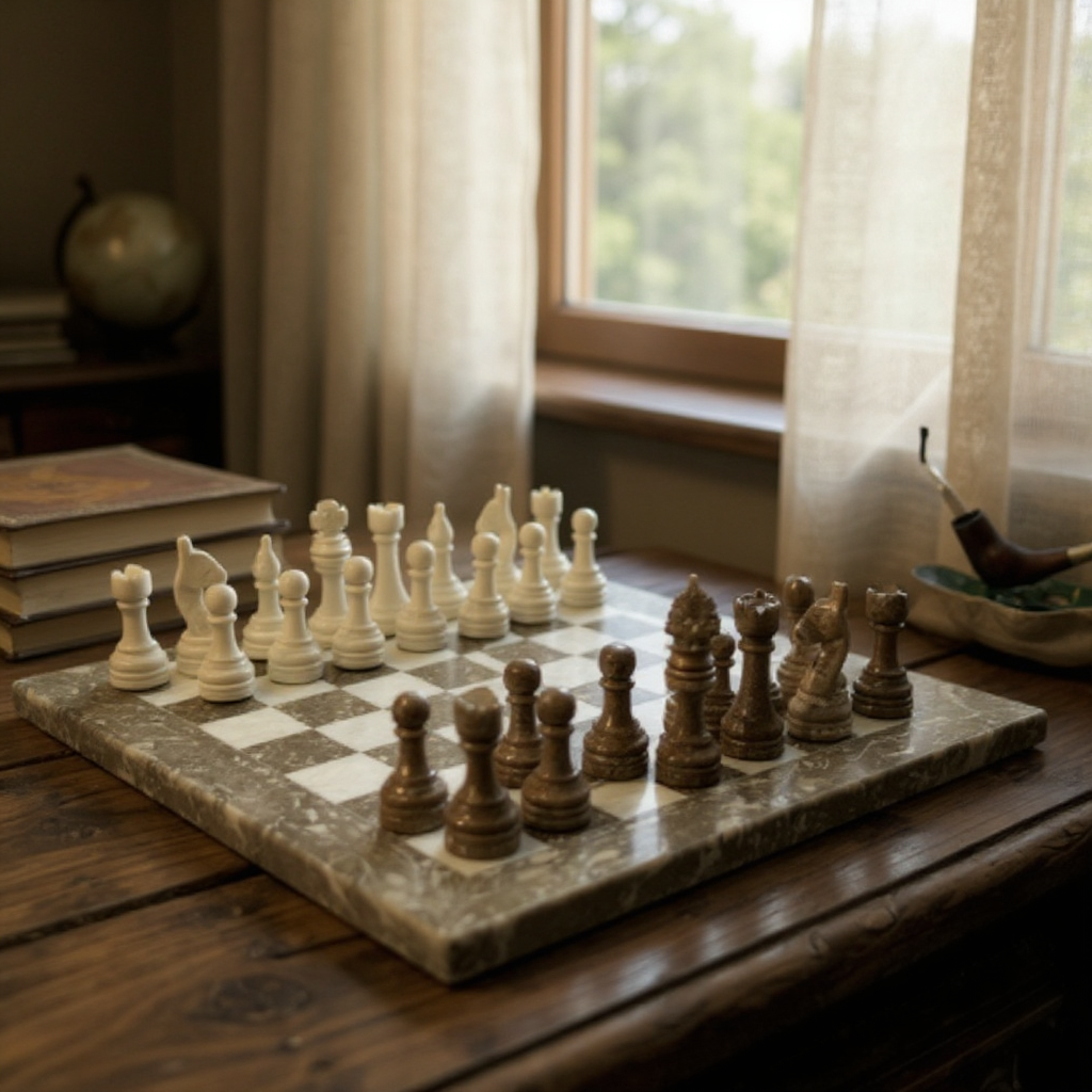 12" Fossil /White Marble Chess Set (FGCS12B)