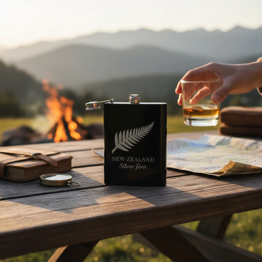 KIWIANA HIP FLASK 80 Oz - SILVER FERN (958199) RML