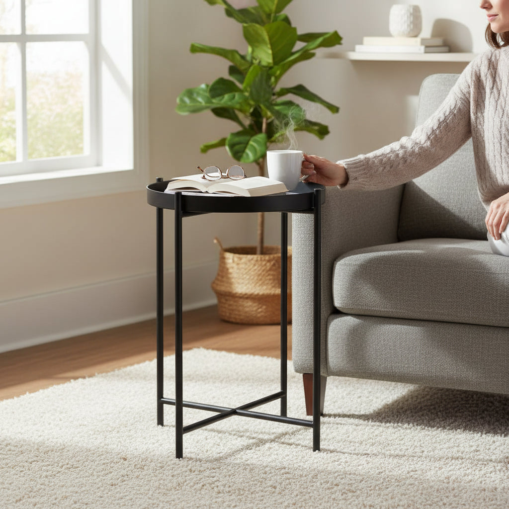 Sofia Round Side Table - Black (JFW03B)