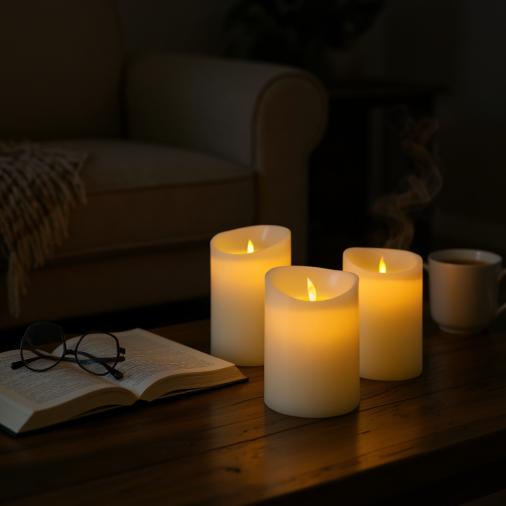 Silhouette LED Wax Candle - Ivory Wide Tall (JYD13)