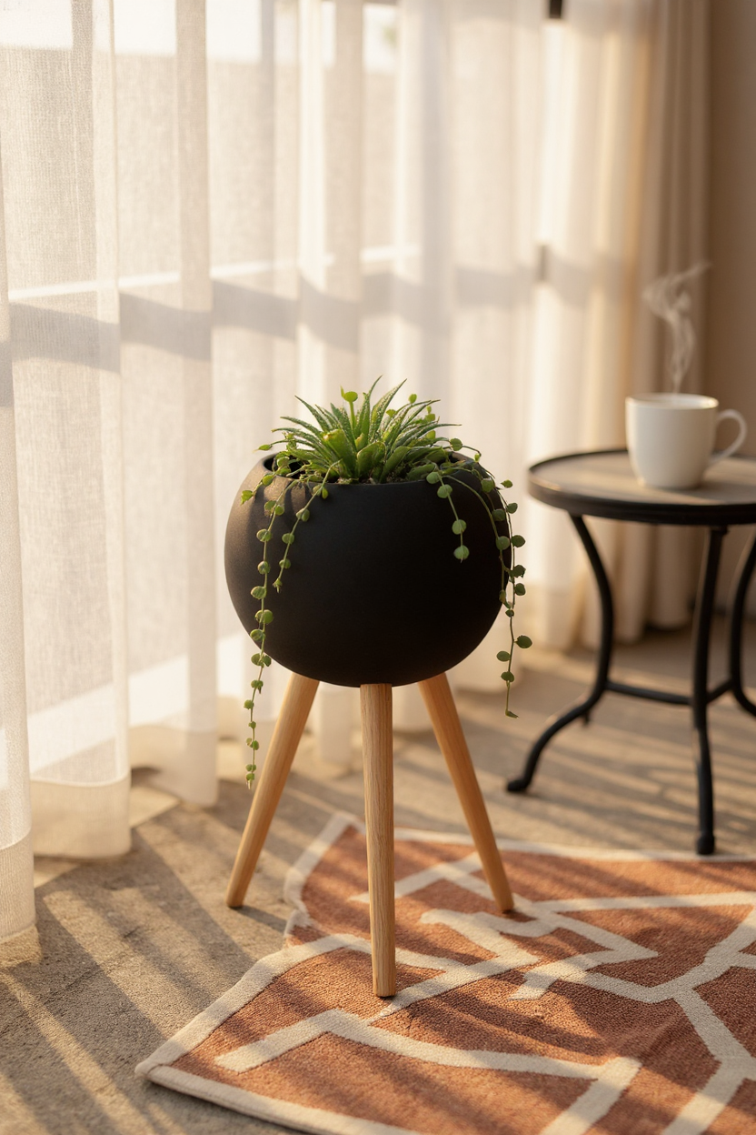 Terracotta Planter 35x72cm  (T46112) - Black