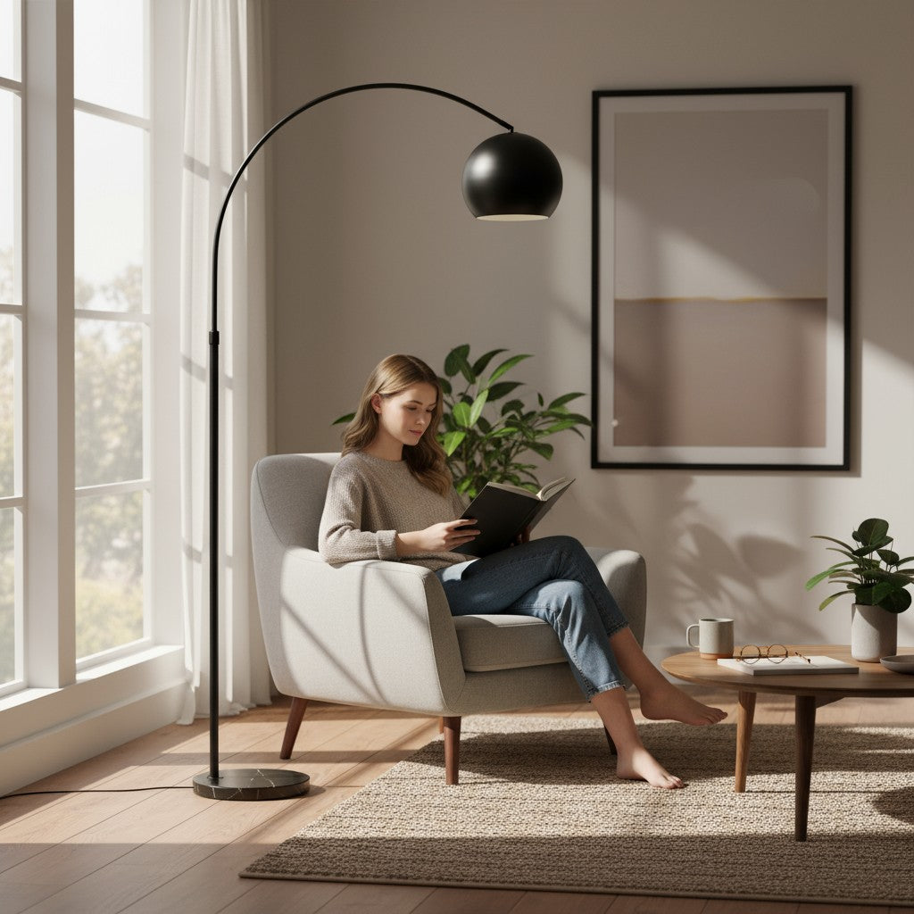 IRON+MARBLE ARCHED FLOOR LAMP - BLACK (968665) RML